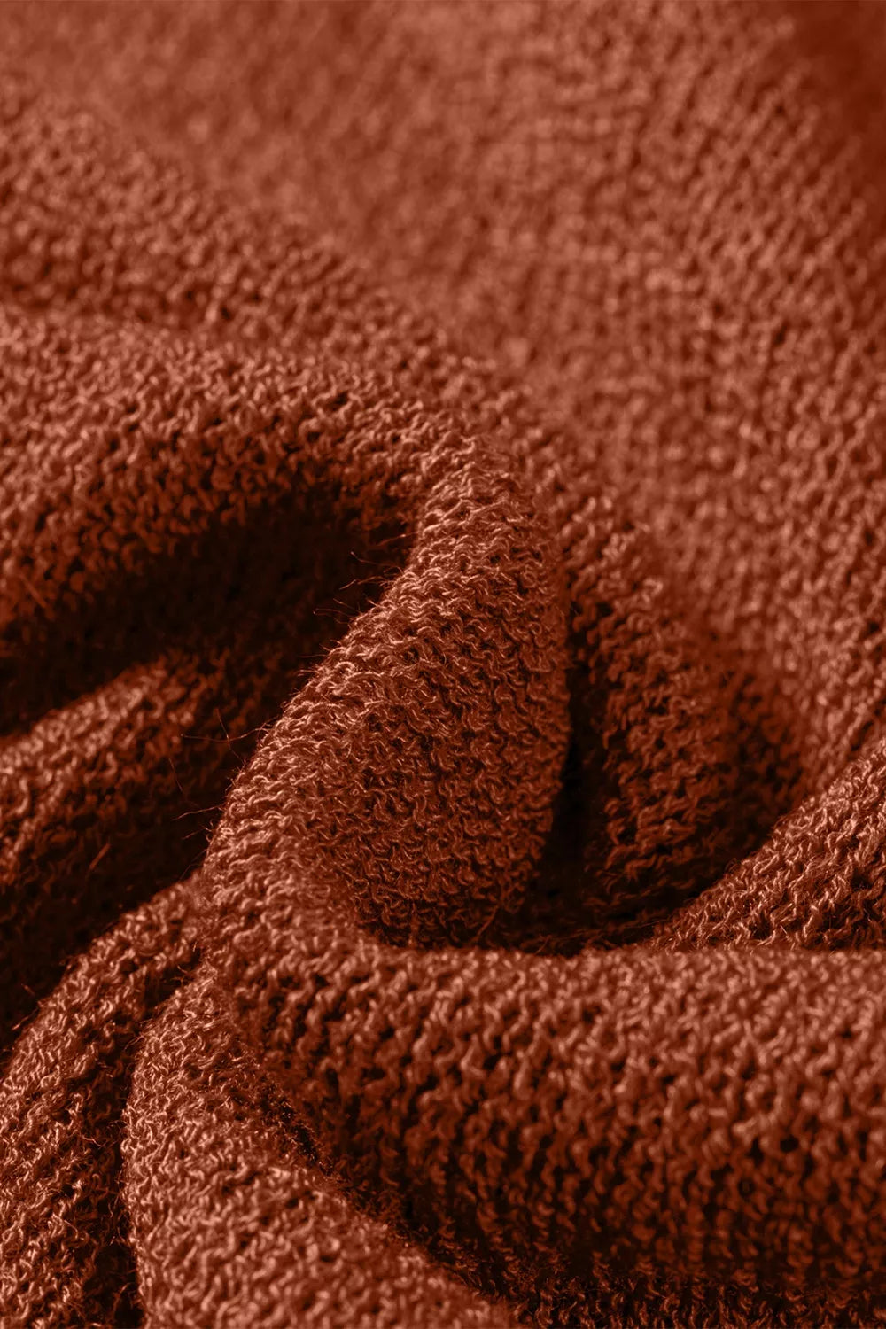 Ribbed Knit Round Neck Short Sleeve Sweater in Brown, editorial view