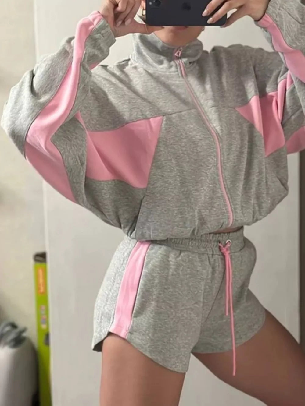 Zip-up Mini Long-sleeve Jacket in Pink, front view