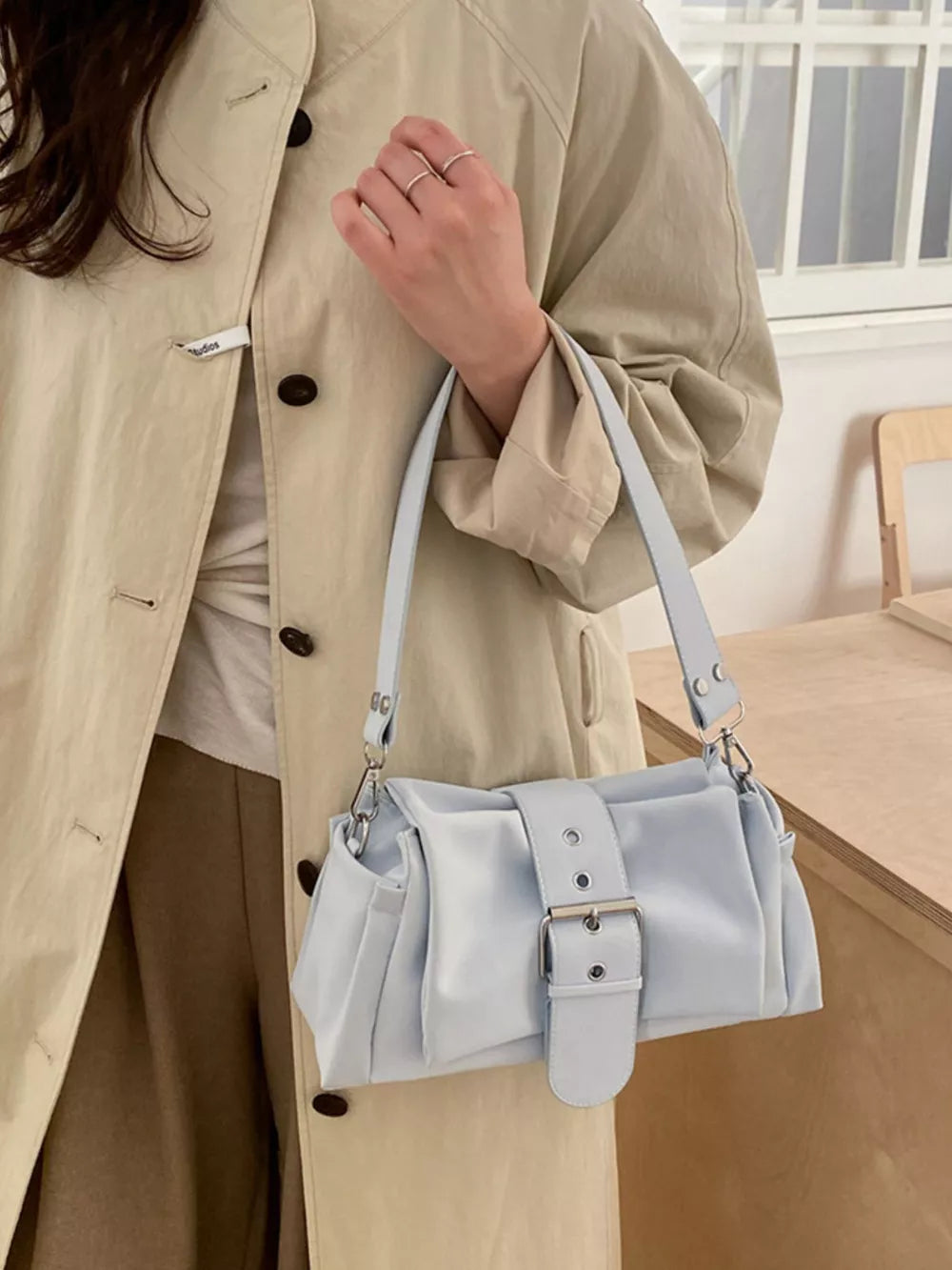 Buckle Detail Crossbody Bag in Blue, back view