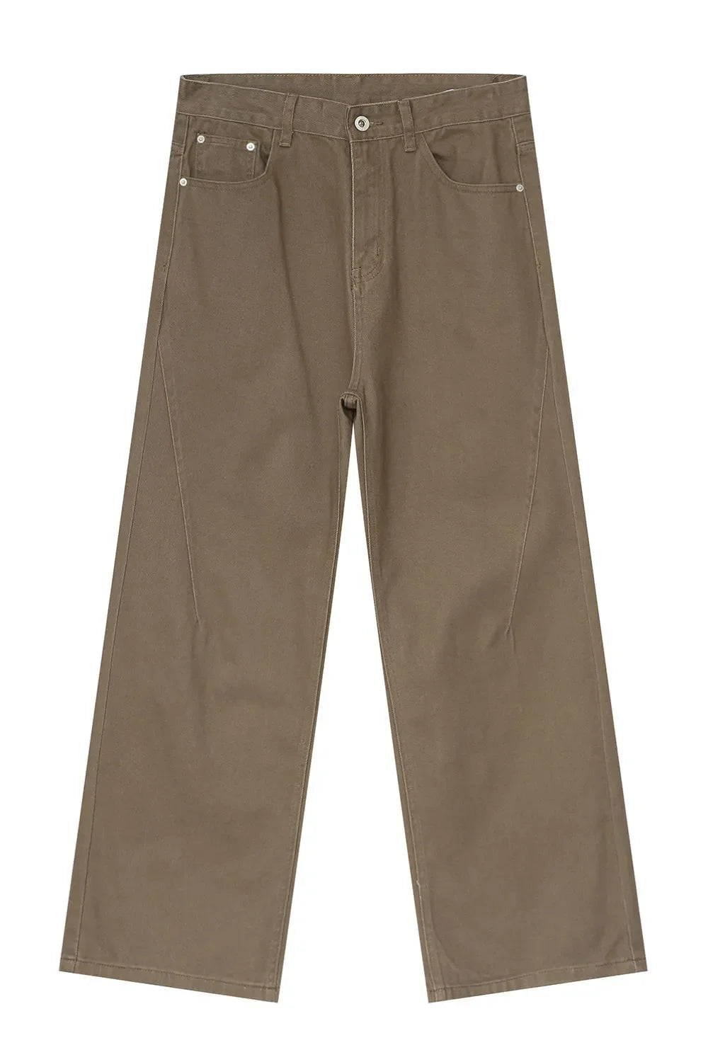 Brown wide-leg denim jeans with angular seams and a casual fit.
