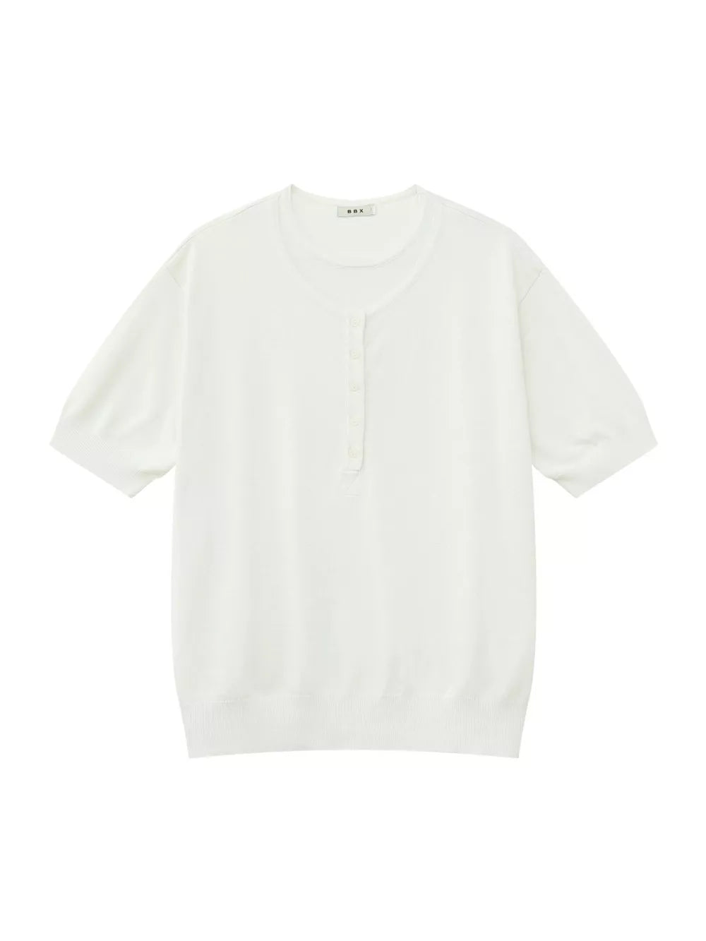 White short sleeve henley t-shirt with button placket