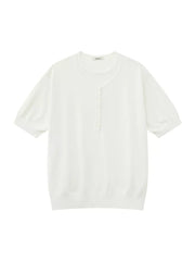 White short sleeve henley t-shirt with button placket
