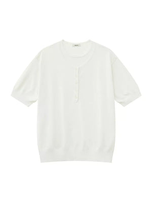 White short sleeve henley t-shirt with button placket