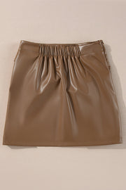 Brown faux leather mini skirt with ruched waist detail