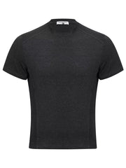 Dark Gray athletic fit tee with mock neck and short sleeves, made from a comfortable cotton blend.