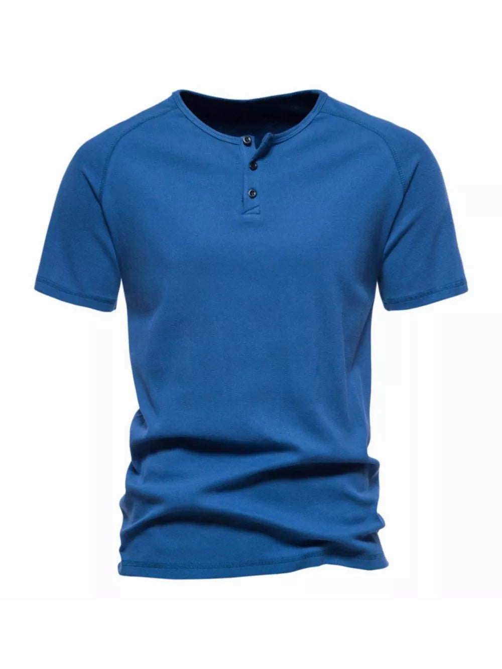 Men's blue cotton casual henley t-shirt with button detail