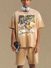 Vintage graphic oversized tee in khaki with a distressed cowboy print and short sleeves.