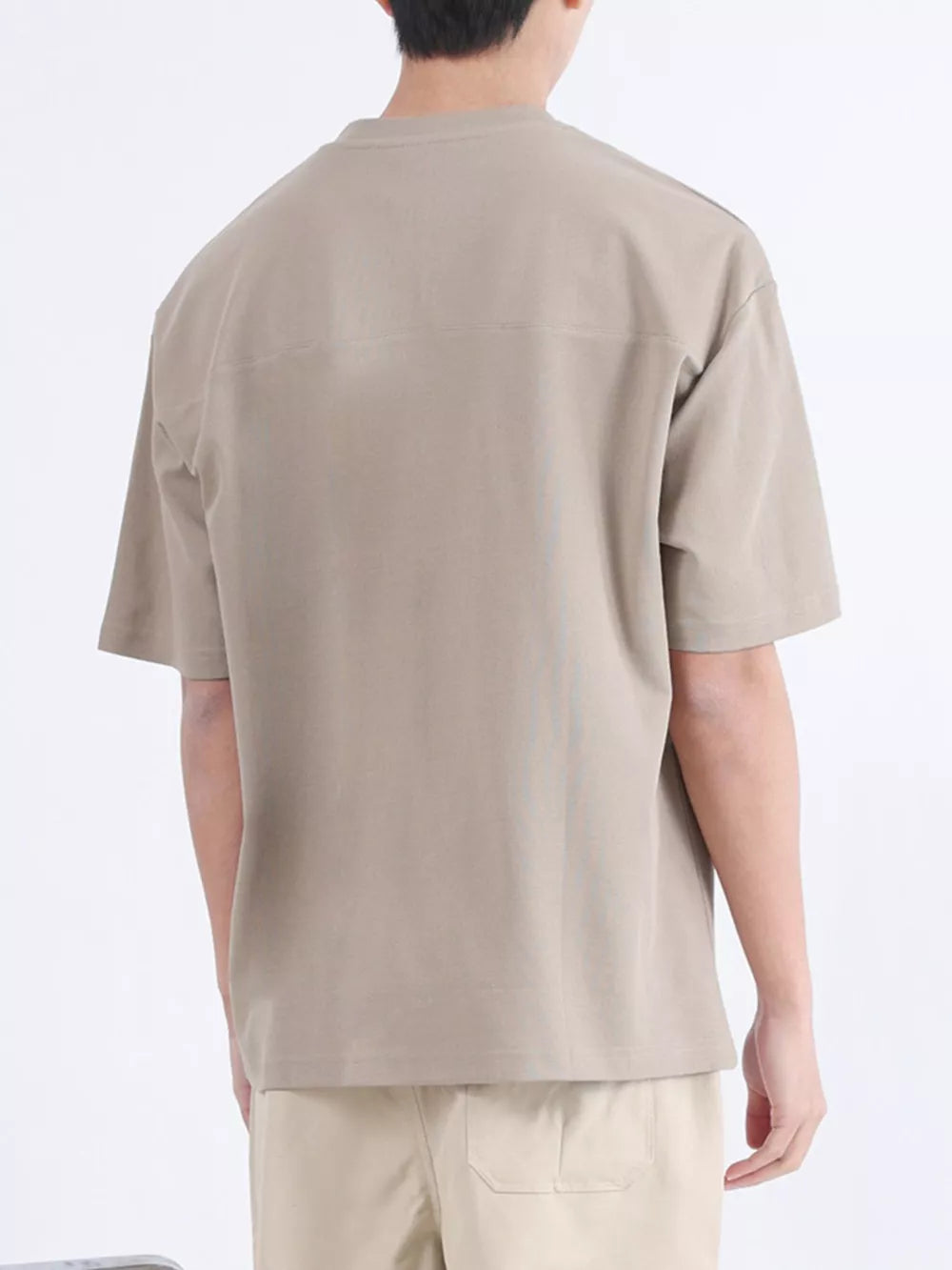 Contemporary men's cotton t-shirt in Desert Color with a boxy fit and short sleeves.