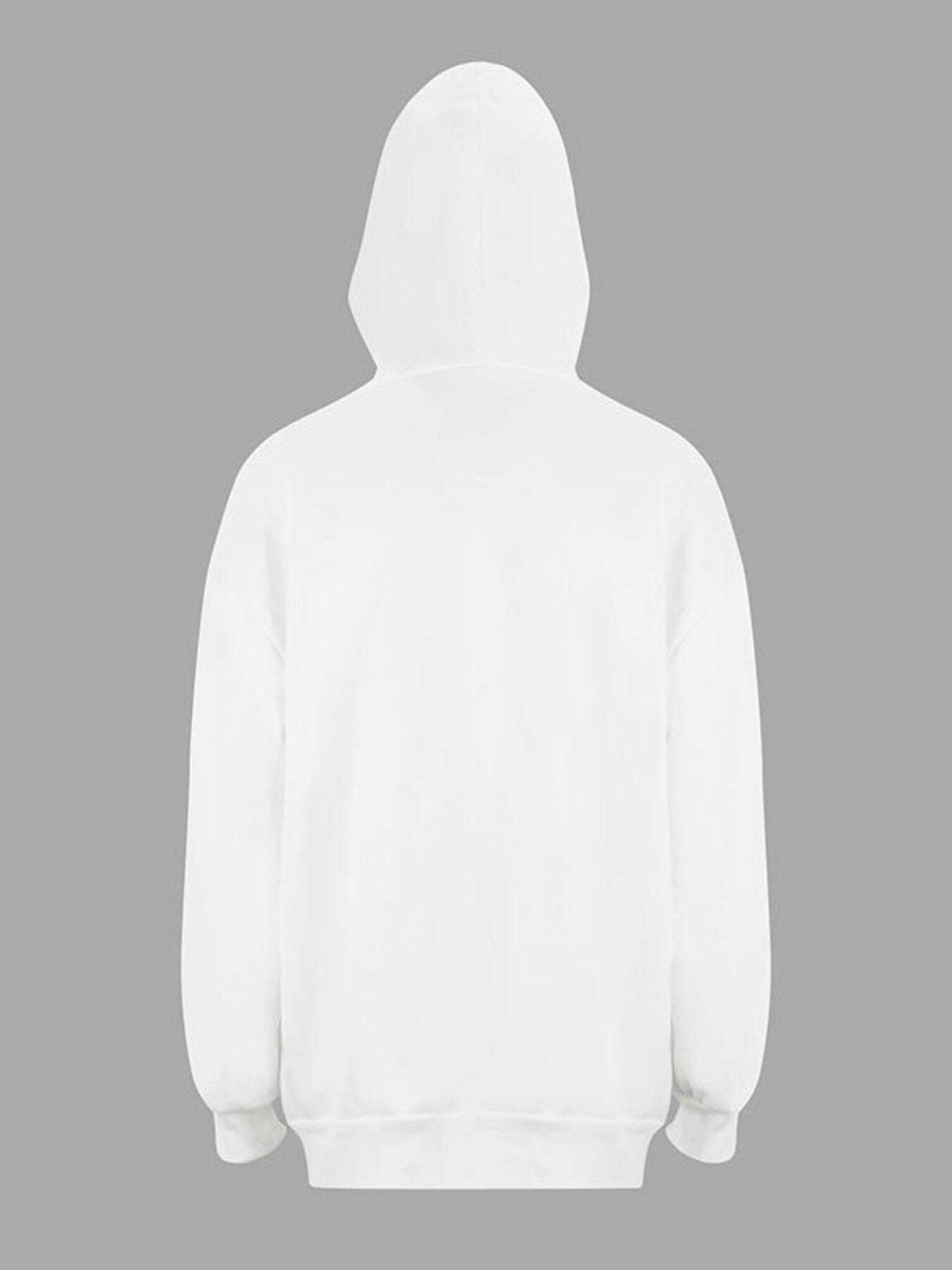 White zip-up hoodie with black stripes and bow detail.
