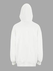 White zip-up hoodie with black stripes and bow detail.