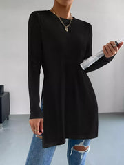 Long Sleeve Side Slit T-shirt in White, fit detail