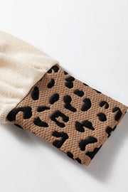 Contrast Leopard Star Patchwork Sweatshirt in Khaki, fit detail