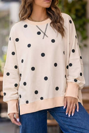 cream tunic with polka dot and crew neck