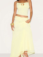 Apricot tied front cami and maxi skirt set with ruffled waist and drawstring detail