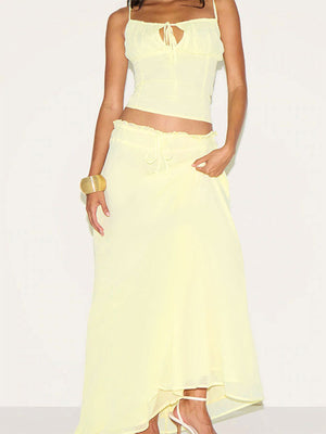 Apricot tied front cami and maxi skirt set with ruffled waist and drawstring detail