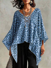 Full Size Leopard Print Asymmetrical Hem Top in Yellow, close-up detail