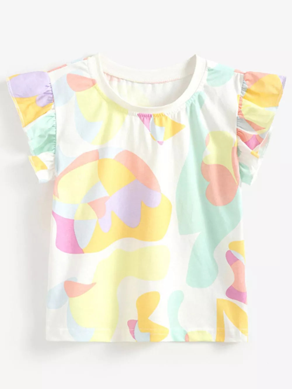 Children's Abstract Print Ruffle Sleeve T-shirt, side view