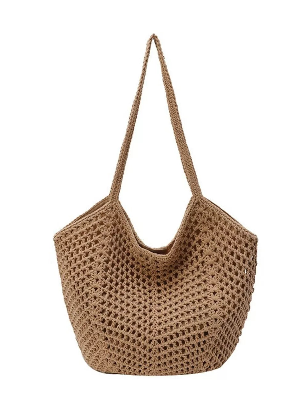 Chevron woven straw shoulder bag in Khakis with braided straps.