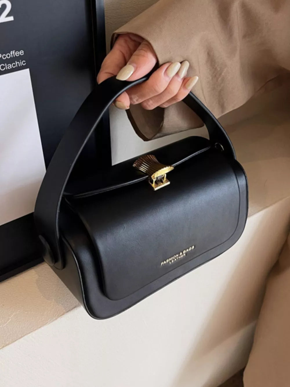 Pu Leather Flap Crossbody Bag in Pink, close-up detail