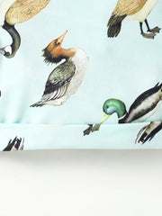 Baby outfit in light blue cotton blend with all-over bird print
