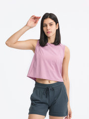Dusty Pink cropped active tank top with mesh inset back detail