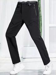Men's black quick-dry sweatpants with zippered pockets and a modern cut.