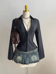Striped Long Sleeve Fitted Blouse, front view