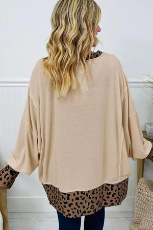 Contrast Leopard Star Patchwork Sweatshirt in Khaki, side view