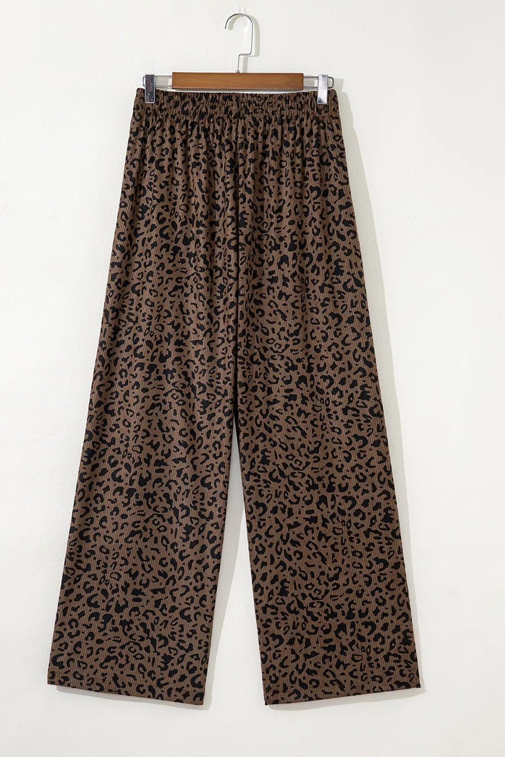 Leopard Print Elastic High Waist Corduroy Pants in Coffee Brown, alternate angle