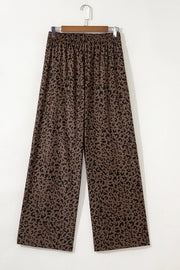 Leopard Print Elastic High Waist Corduroy Pants in Coffee Brown, alternate angle