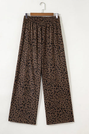 Leopard Print Elastic High Waist Corduroy Pants in Coffee Brown, alternate angle