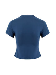 Blue cropped t-shirt with crew neck and short sleeves