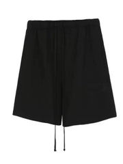 Black jogger shorts with drawstring waist and pockets.