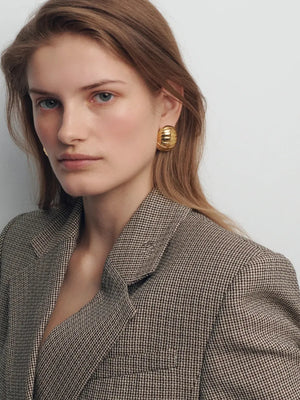 Gold dome earrings with textured detail, 18K gold-plated.