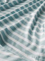 Striped built-in bra tee in turquoise and white, soft fabric detail