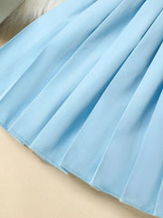 Blue toddler pleated skirt with stitched hem detail