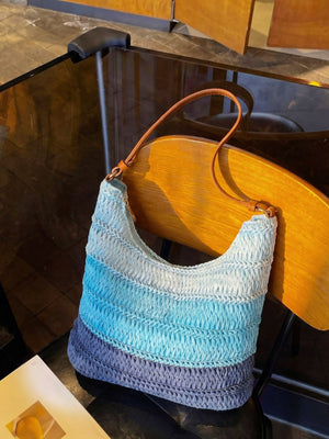 Straw Woven Shoulder Bag in Blue, view 11