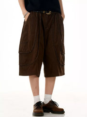 Men's Loose Fit Wide Leg Cargo Capris in Khaki, back view