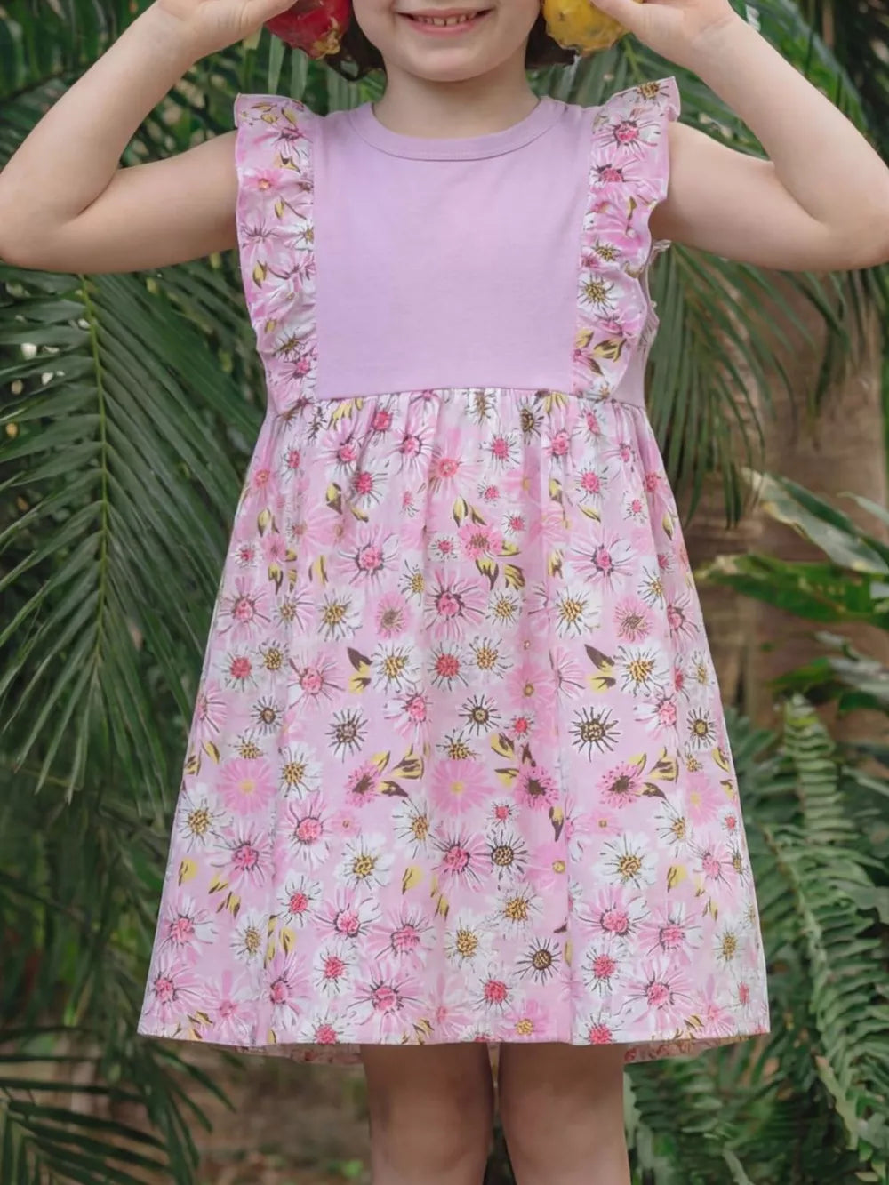 Children's Floral Ruffle Sleeve Dress, front view