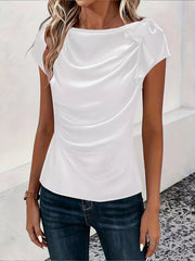 Ruched Short Sleeve Satin Top in Brown, product detail