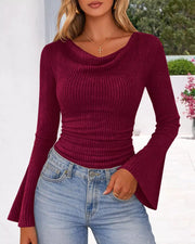 Ribbed Bell Sleeve T-shirt in Moss, alternate angle