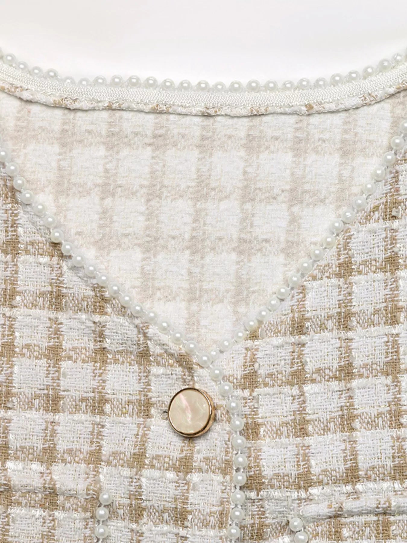 Apricot tweed jacket with pearl trim and button detail