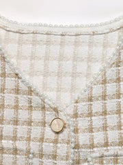 Apricot tweed jacket with pearl trim and button detail