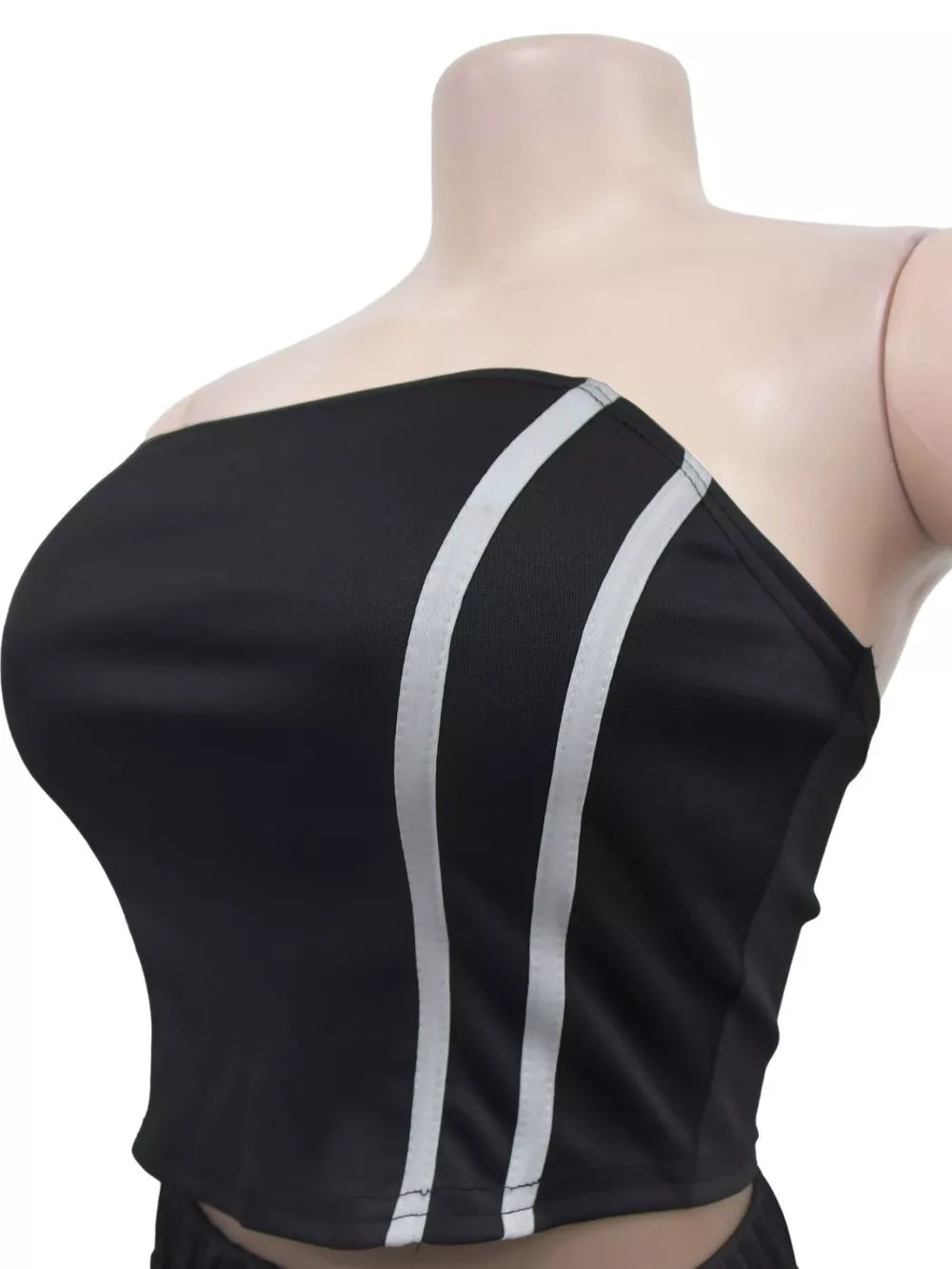 Black tube top outfit set with white stripe detail