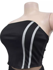 Black tube top outfit set with white stripe detail