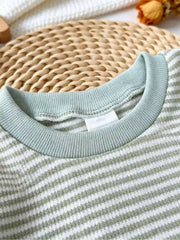 Children's Animal Striped Long Sleeve Jumpsuit in Light Green, close-up detail
