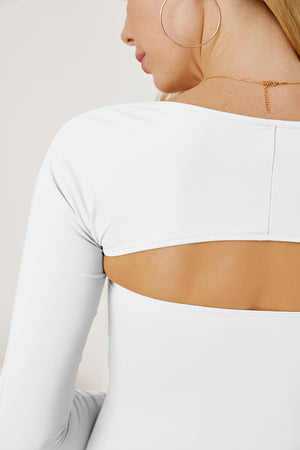 White long sleeve bodysuit with open back detail