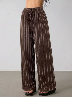 Striped Wide-leg Drawstring Pants, view 12