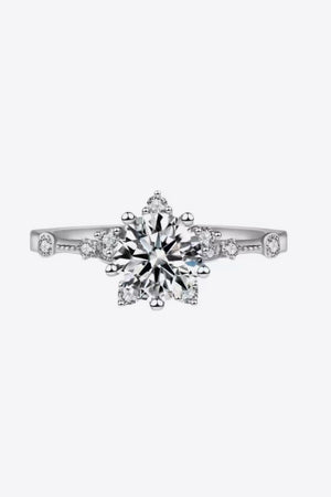 Silver halo ring with floral diamond design, 18K gold-plated.