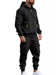 Men's Plus Size Casual Zip-up Hoodie And Cargo Pants Set in Dark Gray, alternate angle
